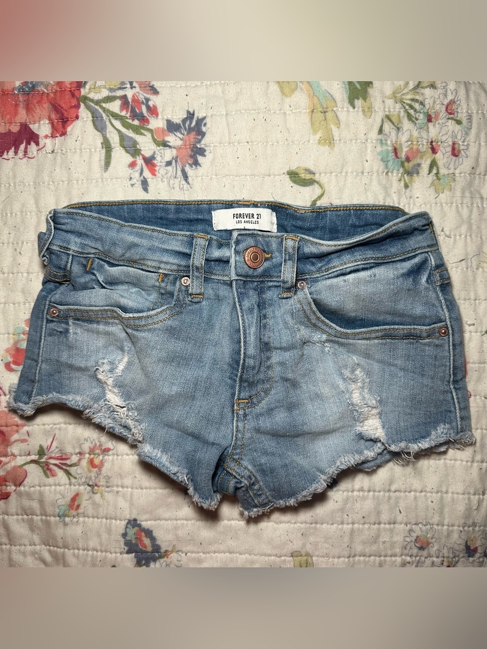 Faded Light Blue Distressed Micro Denim Cutoff Shorts